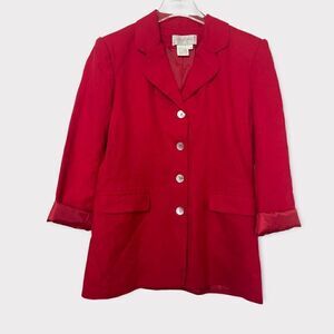Sandro‎ Linen Blend Oversized Red Blazer Mother of Pearl Buttons Size 10